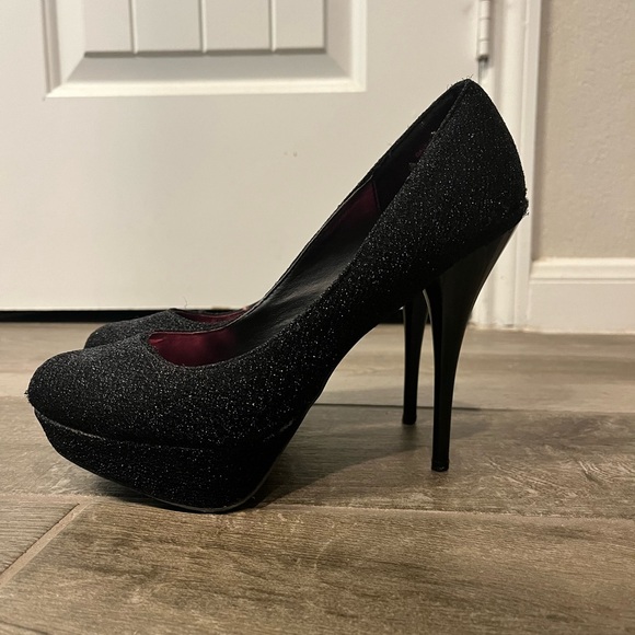Black Sparkly Heels Platform Heel Size 8.5 - Picture 6 of 7